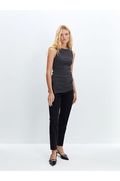 LC Waikiki Gray Crew Neck Textured Women's Blouse