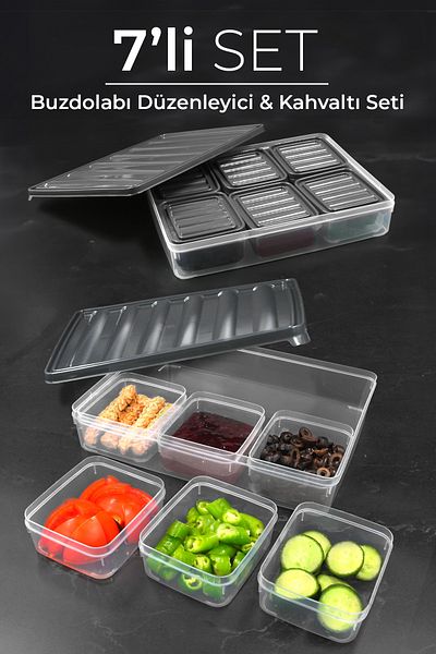 Kitchen Life 14-Piece 6-Compartment Breakfast Set with Airtight Lid - Ready-Made Tray Storage Container Breakfast Set