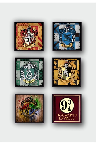 Harry Potter Hogwarts Symbols Wood Coaster Set - 6PCS