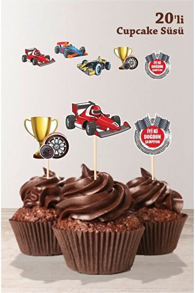 neşeli günlerim Yarış Araba Konseptli Kürdanlı Cupcake Süsü **kalın Kağıt