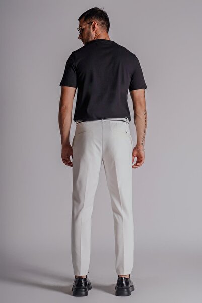 BRACCAS Ecru Men's Slim Fit Chino Pants - Side Pocket and Ribbed Waist