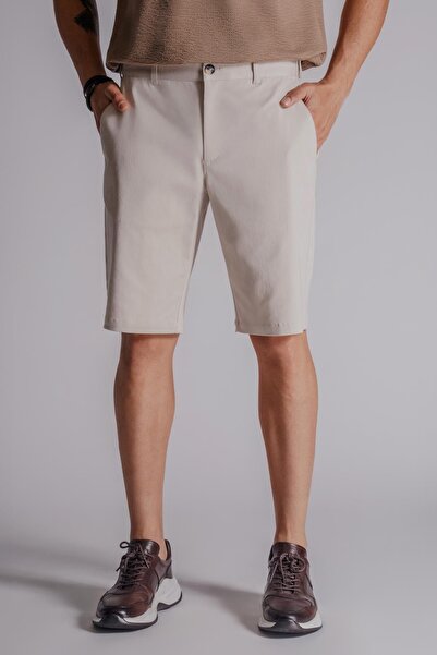 BRACCAS Erkek Yandan Cepli Klasik Bel Slim Fit Chino Şort Bej