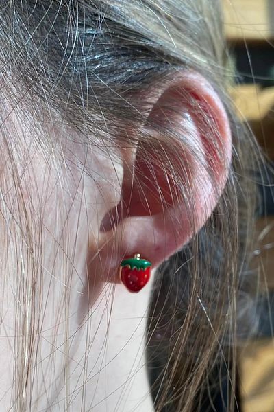 Atılgan Grp Strawberry Enamel Earrings, 1 Pair Strawberry Children's and Women's Earrings
