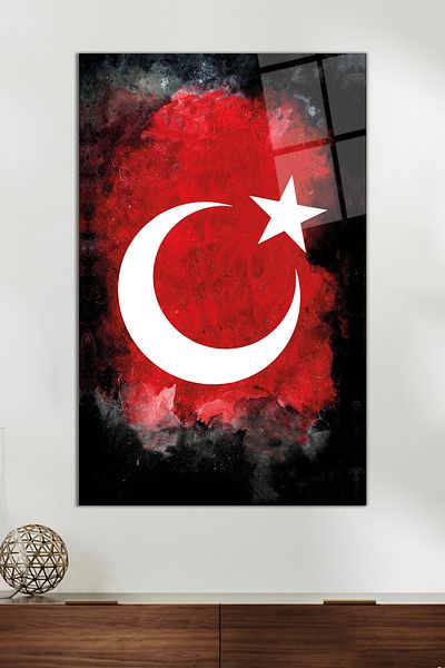 Vosevu Turkish Flag Glass Painting, Modern Home and Office Decor, Gift Wall Decoration, Unbreakable Glass