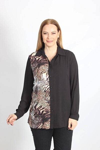 Moda Berray 2320 LEOPAR DESENLİ ŞİFON GÖMLEK