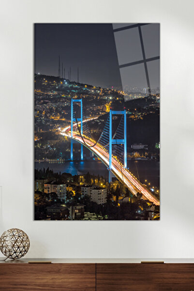 Vosevu Işıl Işıl İstanbul Boğaz Köprüsü Cam Tablo, Modern Ev ve Ofis Dekoru, ...