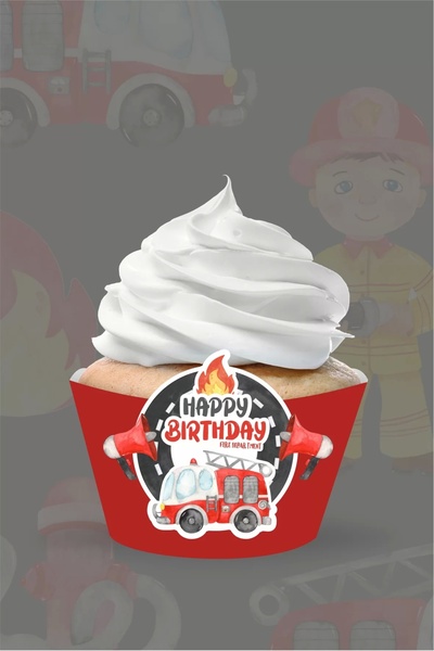neşeli günlerim Set de 8 pungi pentru cupcake cu tematică pompieri