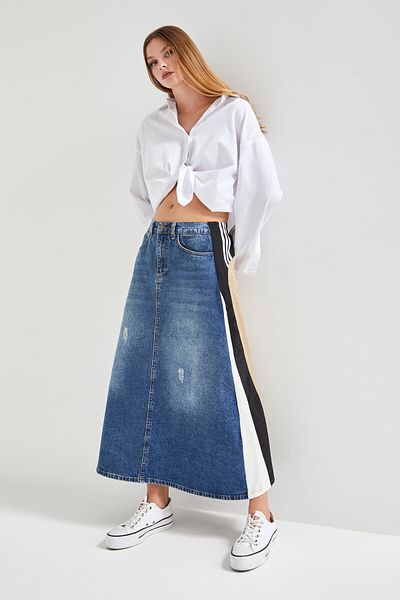 its basic Fusta de damă de culoare denim dublă culoare specială cu lungime maxi
