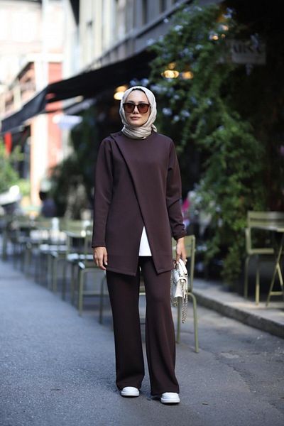 NS Moda طقم حجاب بني - موديل-520