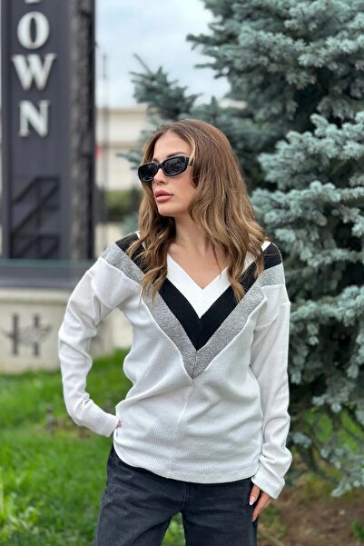 ubmbutik Ženska majica - Dugih rukava, V-izrez, pamučna bluza