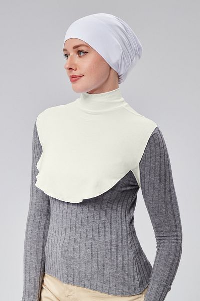Sonbaharmoda Ecru Color Hijab - Half Neck Bagel Neck Collar Combed Cotton
