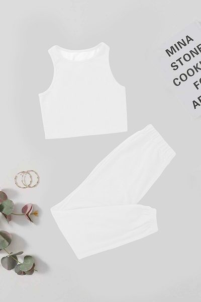 Merry See Set de pijama de sus și de jos, fără mâneci, de o singură culoare