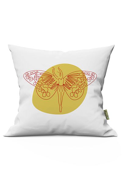 Caisya Home Line Butterfly Patterned Double Direction Digital Printed Padded Decorative Pillow Throw Pillow 36X36cm