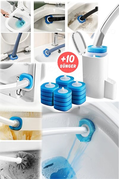 teknotrust Mavi Su Deterjanlı Kullan At Klozet Temizleme Fırçası ve Süngerli Set
