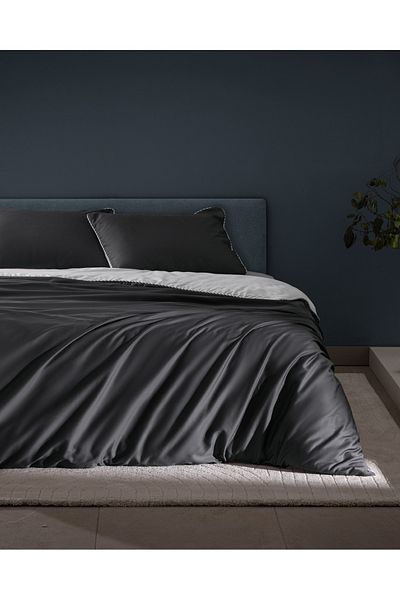 Madame Coco Verne Double 100% Cotton Piping Printed Satin Duvet Cover Set - Anthracite/White
