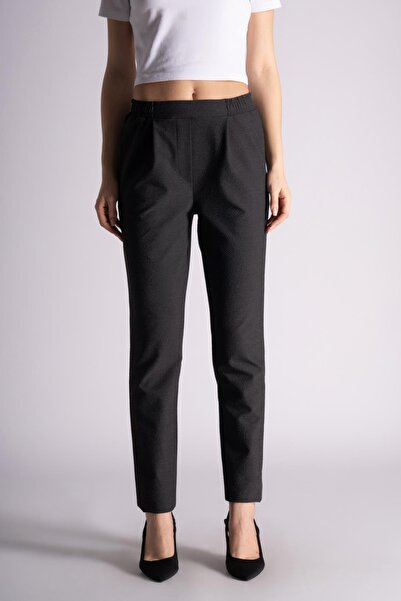 BRACCAS Kadın Yandan Cepli Beli Lastikli Ve Pileli Slim Fit Jogger Pantolon Antrasit