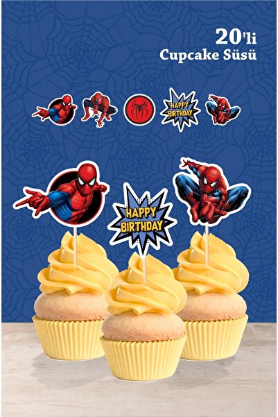 neşeli günlerim Spiderman Örümcek Adam Temalı Doğum Günü Kürdanlı Cupcake Süs...
