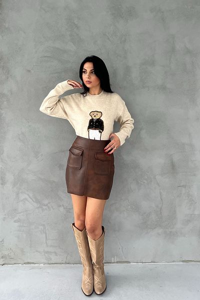 Seda Yalçın Atelier Brown Double Pocket Lined Leather Skirt