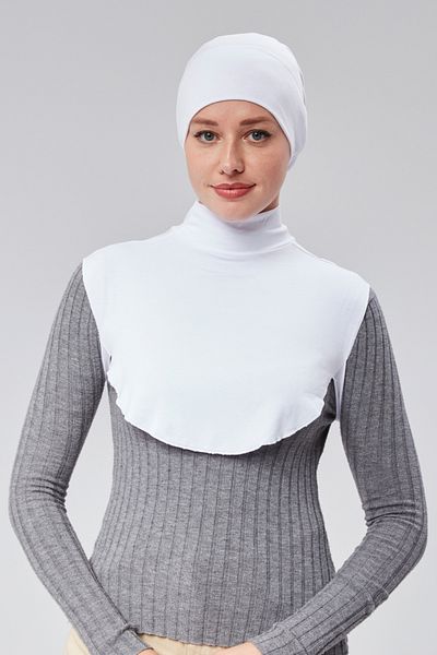 Sonbaharmoda White Bagel Neck Collar Hijab - Half Throat Combed Cotton