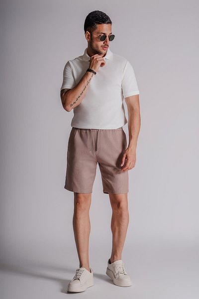 BRACCAS Mink Men's Jogger Shorts - Side Pocket, Elastic Waist Linen Texture, Relaxed Fit