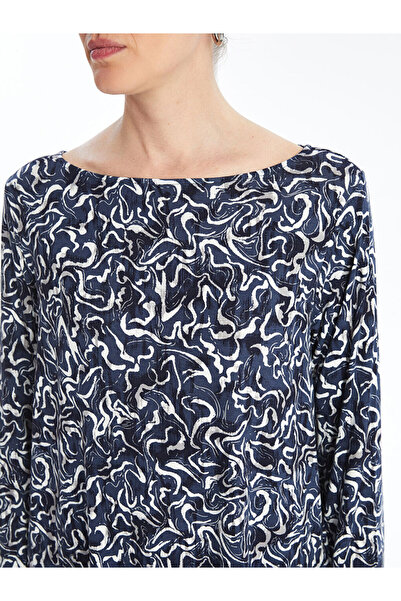 LC Waikiki LCW Bisiklet Yaka Desenli Uzun Kollu Kadın Bluz