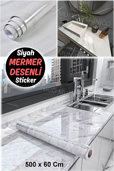 Gaggani Mermer Folyo Yapışkanlı Yapışkanlı Folyo Mermer Beyaz Folyo Mobilya Masası Mutfak Tezgahı Kaplama
