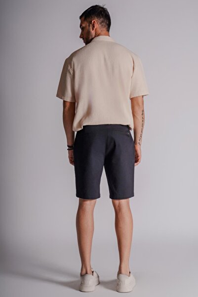 BRACCAS Erkek Yandan Cepli Klasik Bel Relaxed Fit Chino Şort Siyah