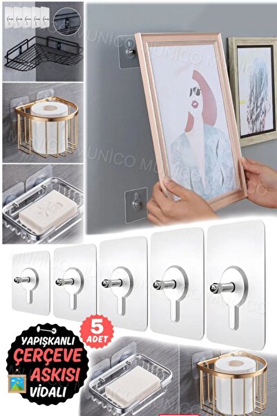 Gaggani 5 Adet Delmeden Resim Askısı Poster Çerçeveleriniz İçin Duvara Zarar Vermeyen Yapışkan Kanca Seti