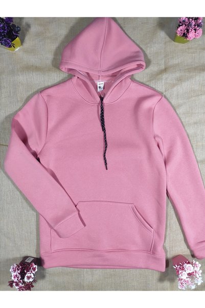 Sublime Butik سويت شيرت قطني وردي 3 خيوط للجنسين مع جيب الكنغر