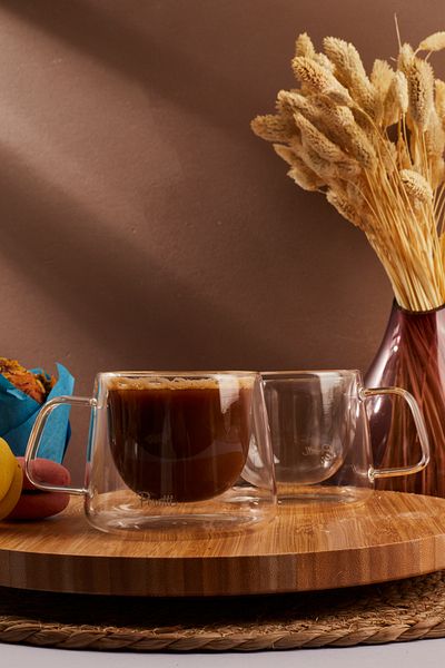 Perotti Std 200 ml Classic Glass Mug Cup - Double Walled, 12476 (2 Pcs)