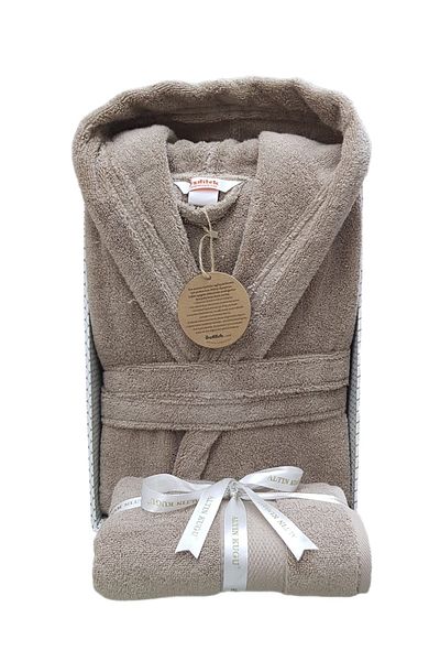 Özdilek Μπουρνούζι Özdilek Super Soft Hooded + Πετσέτα κεφαλιού - Μπεζ