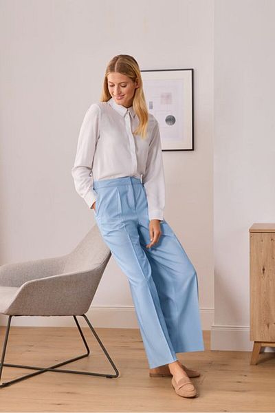 Tchibo Women Wide Leg Non Stretchable Trouser Pants, Light Blue