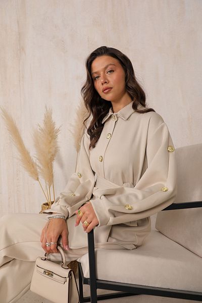 Melike Tatar Stone Button Detailed Scuba Suit 68-6071