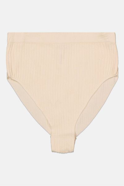 Etam Women Textured Pull On High Waist Panty, Beige