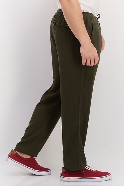 Threadbare Men Regular Fit Drawstring Plain Straight Pants, Green