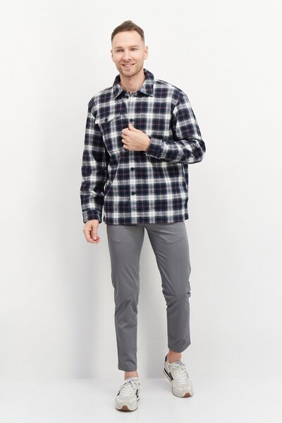 Esprit Men Plaid Long Sleeve Shirt Jacket, White