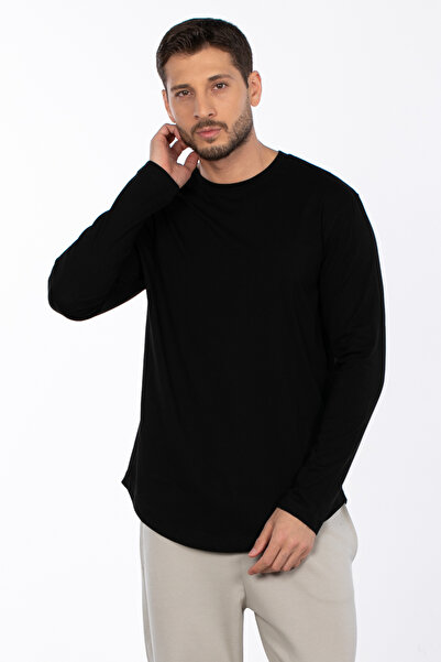 BARRELS AND OIL Crew Neck Long Sleeve T-Shirt - Black