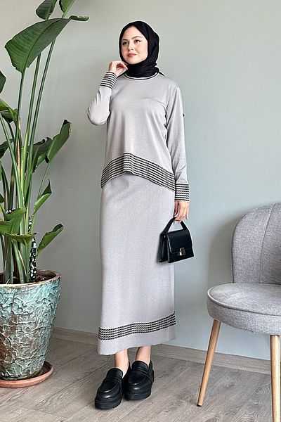 InStyle Γκρι Σετ με Φούστα Piping Stripe