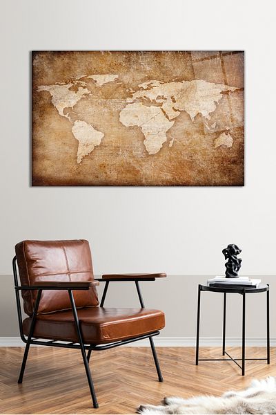 Vosevu Antique Abstract World Map Glass Painting, Modern Home and Office Decor, Gift Wall Decoration