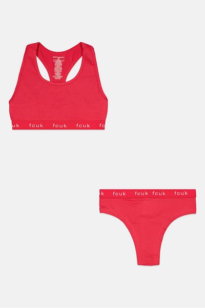 French Connection Women 2 Piece Non Padded Bralette With Pantie, Pink