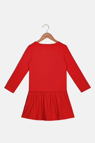 Tchibo Kids Girl Ribbed Long Sleeves Jersey Dress, Red
