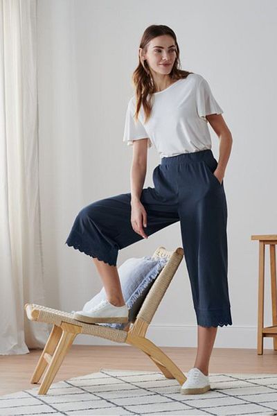 Tchibo Women Straight Leg Embroidery Pull On Pants, Navy