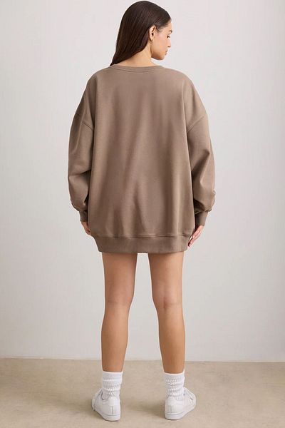 COMBİNE MİCHAİL Καφέ Soft Crew Neck Oversize Φούτερ - Χοντρό ράστερ