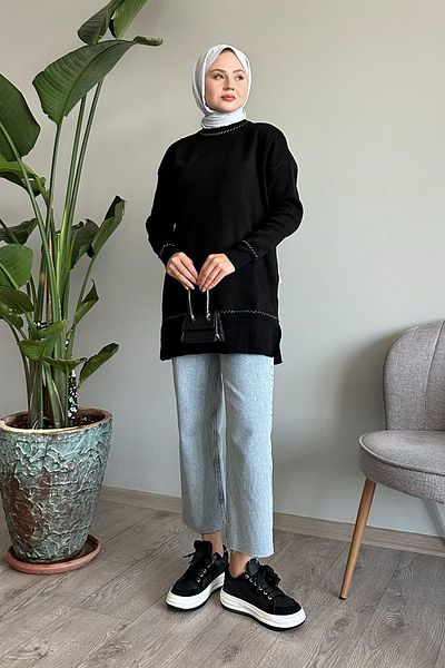 InStyle Pulover de bază negru din tricotaje