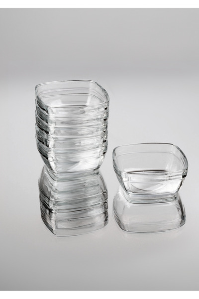 Glassco 24'lü Kare Sütlaç Kare Cam Kase Tatlı Puding Kasesi Cam Sunum