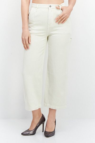 Stussy Women Regular Fit Plain Wide Leg Pants, Oatmeal