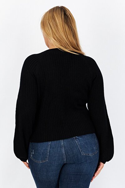 Aqua Women V-neck Long Sleeves Plain Cut Out Top, Black