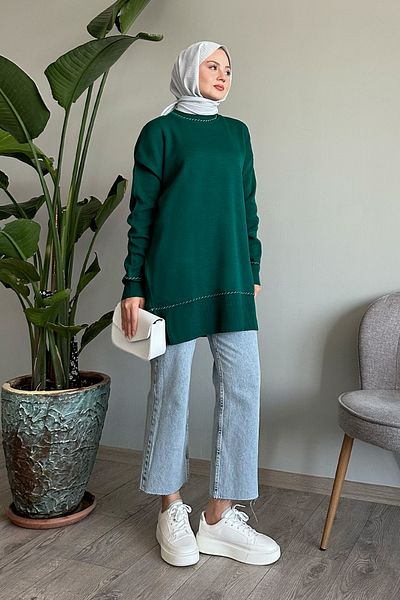 InStyle Βασικό πράσινο πλεκτό πουλόβερ με σωλήνες