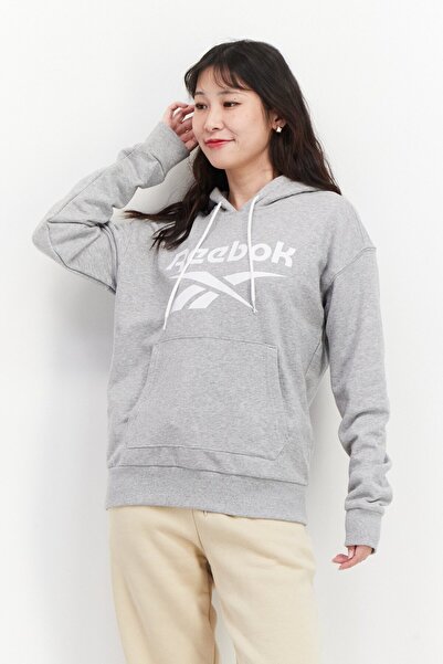 Reebok سويت شيرت رياضي نسائي بأكمام طويلة للتدريب، رمادي فاتح