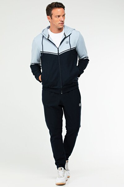 speedlife Navy Blue Regular Cotton Hooded Men's Tracksuit Set Xa1770